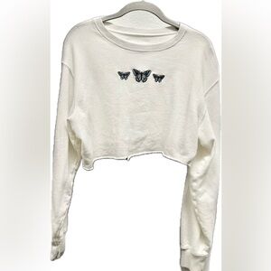 Hollister White Knit sweatshirt cropped Top - Small